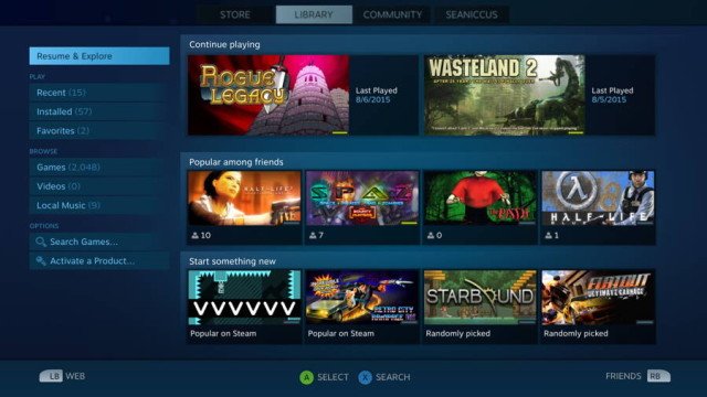 Valve Announces New Interface for Steam Big Picture Mode