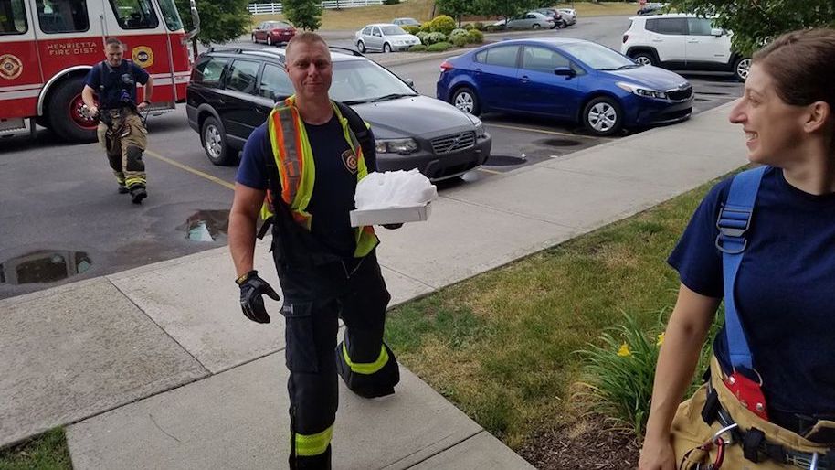 fire department delivers pizza