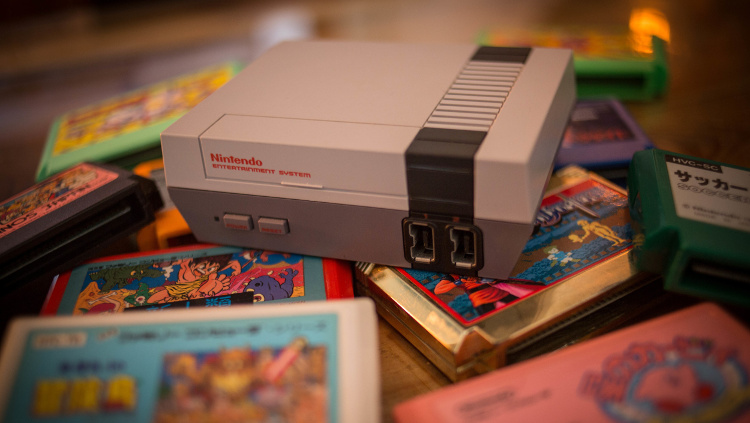 Nintendo NES with retro game cartridges