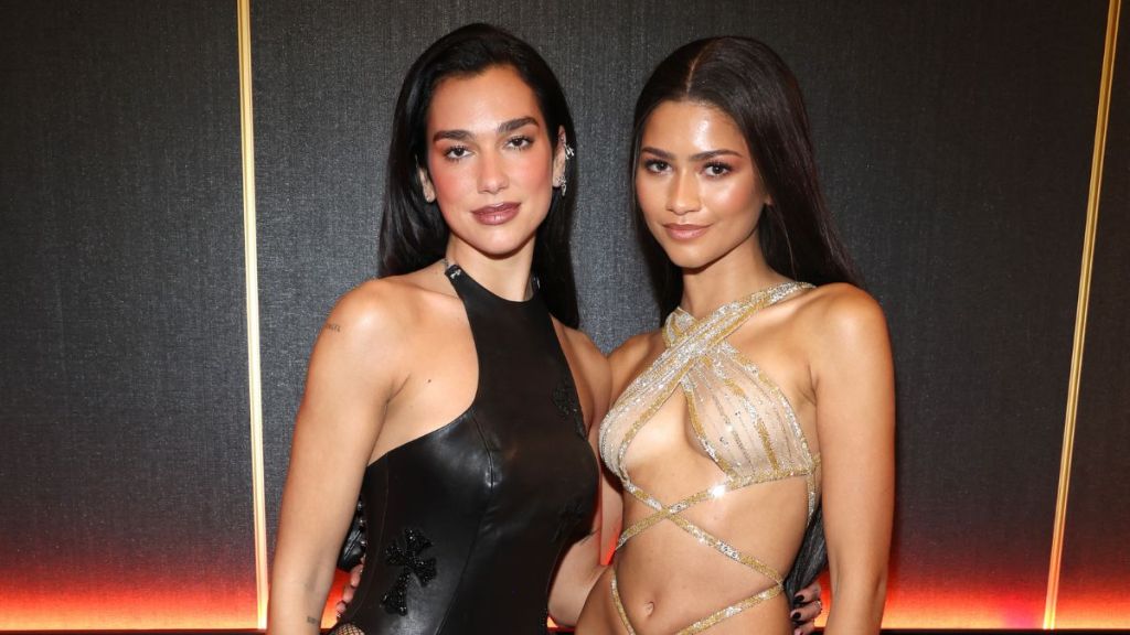 Dua Lipa and Zendaya are seen backstage at the 2024 Rock & Roll Hall Of Fame Induction Ceremony streaming on Disney+ at Rocket Mortgage Fieldhouse on October 19, 2024 in Cleveland, Ohio.