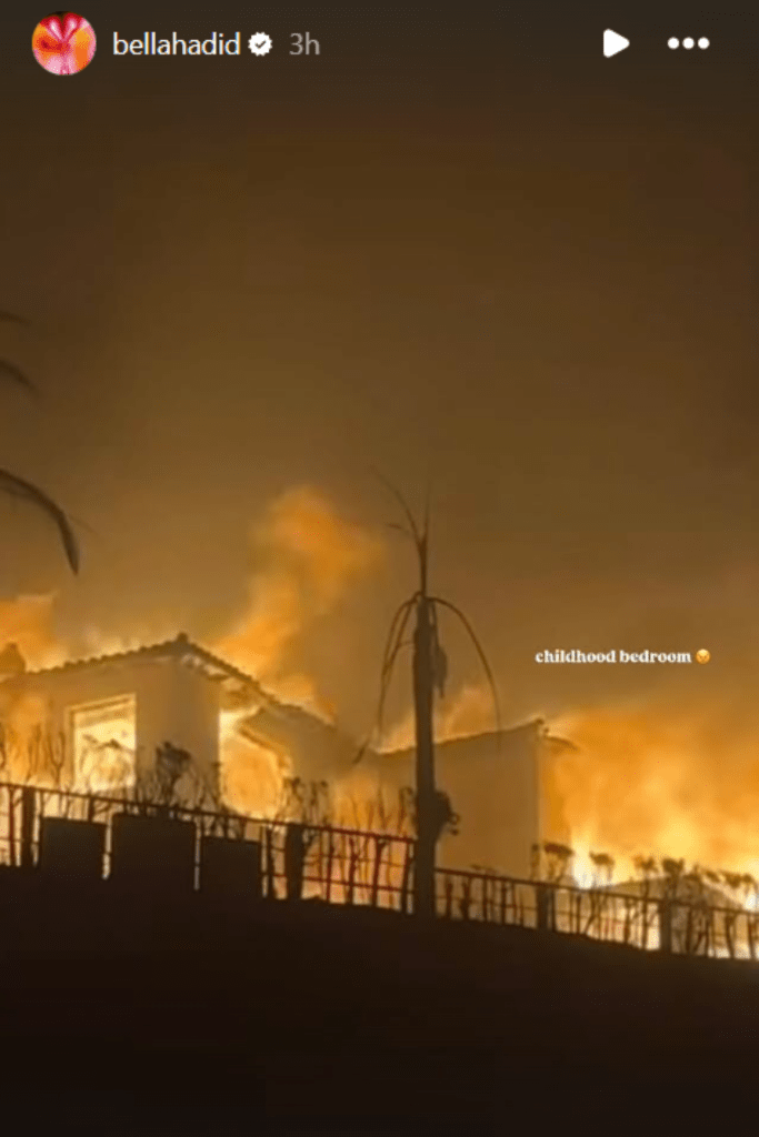 Bella Gigi Hadid childhood home bedroom fire LA Palisades fire