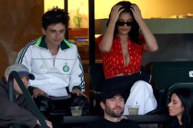 Timothee Chalamet and Kylie Jenner attend a match during the BNP Paribas Open at Indian Wells Tennis Garden on March 09, 2025 in Indian Wells, California. Kylie Jenner Adds Sexy Touch to Tennis Date Photos With Tie-up Top.