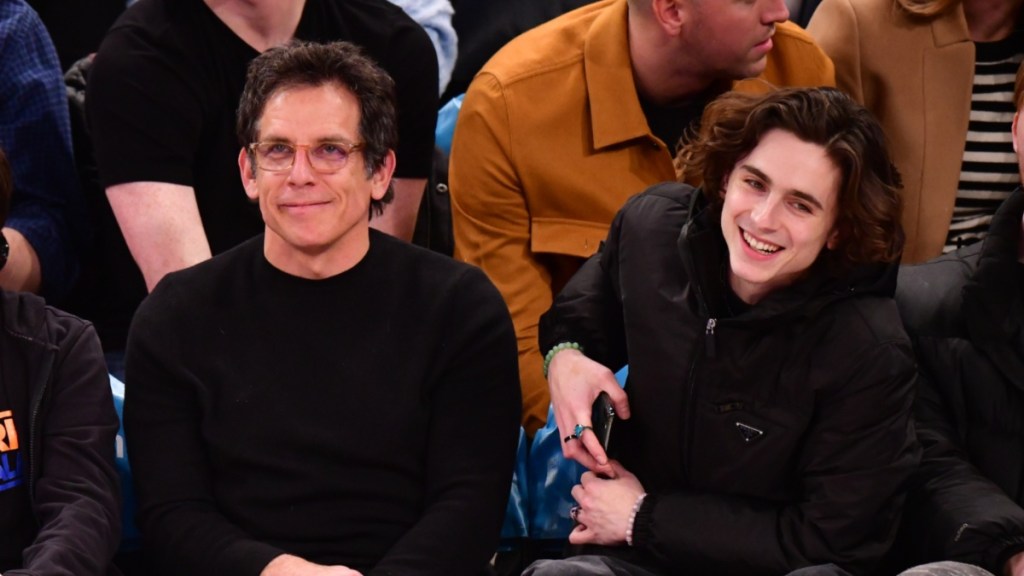 ben stiller timothee chalamet knicks game