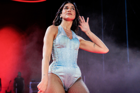 Dua Lipa Goes Braless in Sheer Burgundy Dress for Her Birthday