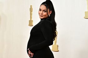 Vanessa Hudgens Shows Off Baby Bump in Sheer Brown Dress