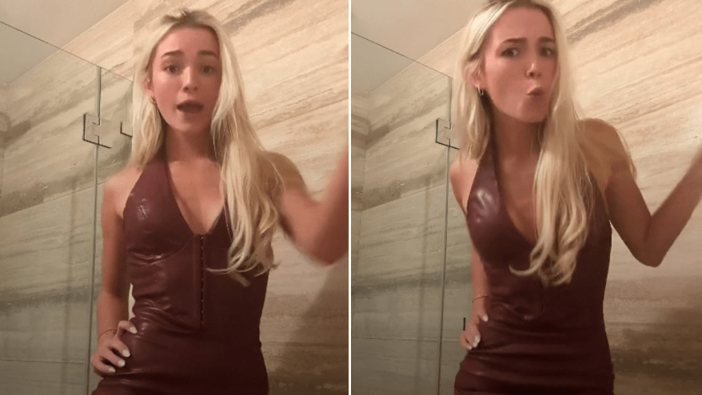 Livvy Dunne Tries 'Not to Sweat It' in Slinky Leather Dress After Viral Game Day Video