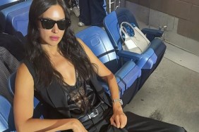 Irina Shayk Manspreads in Black Pants As She Enjoys US Open
