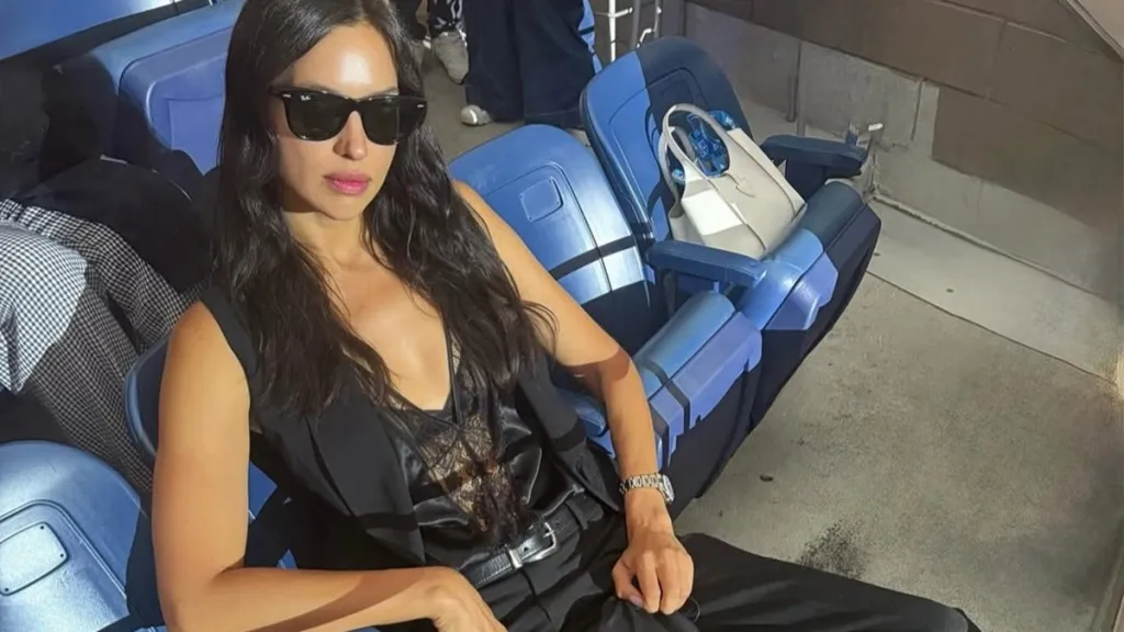 Irina Shayk Manspreads in Black Pants As She Enjoys US Open
