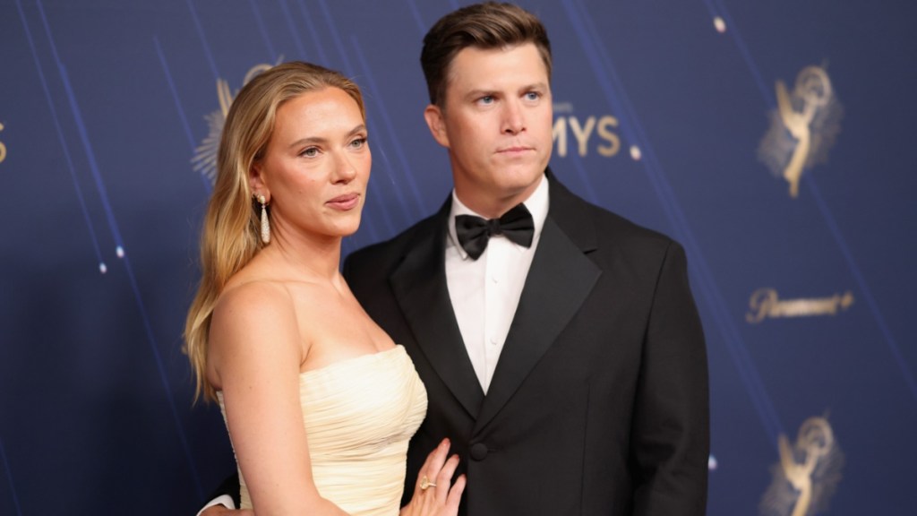 Scarlett Johansson Kisses Husband Colin Jost for a Change