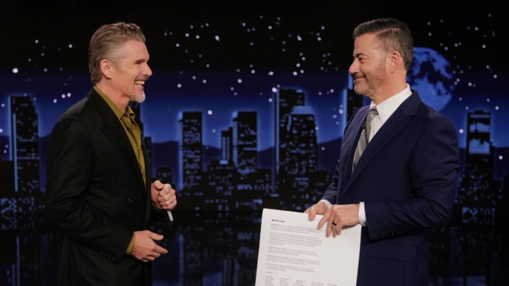Jimmy Kimmel Stunned as Ethan Hawke Crashes His Live Monologue