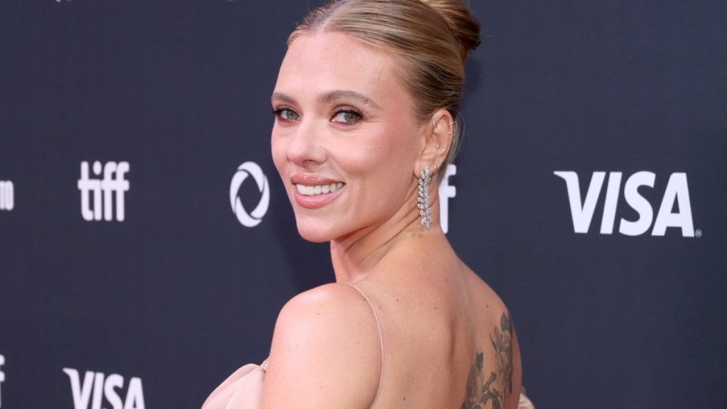 Scarlett Johansson Puts Her Back Tattoos on Display in Pink Gown