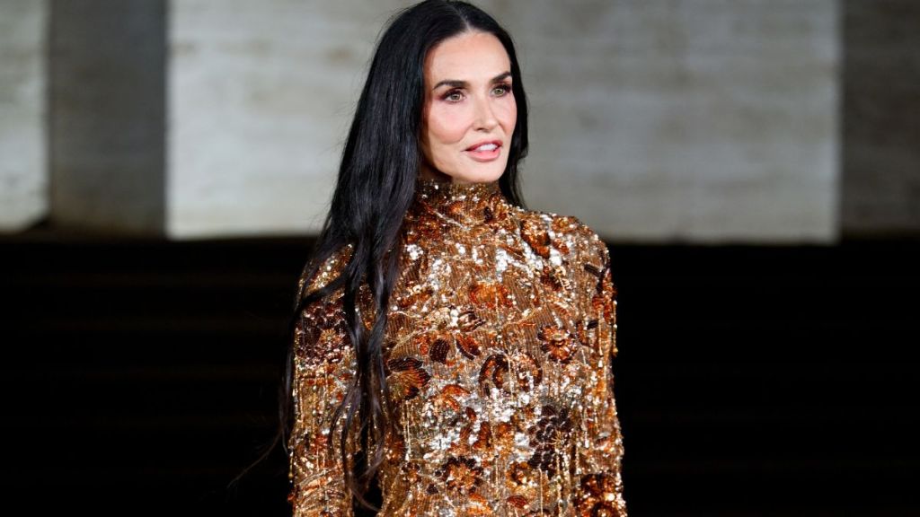 Demi Moore Makes Eveningwear Look Grandiose in Sequined Floral Gown