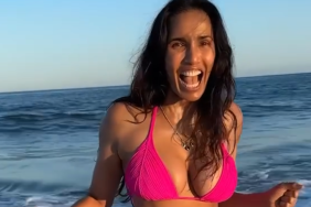 Padma Lakshmi in hot pink bikini for birthday