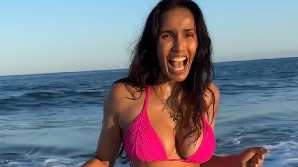 Padma Lakshmi in hot pink bikini for birthday