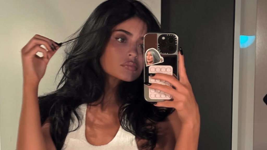 Kylie Jenner Debuts New Hair Color in Black Bra Top