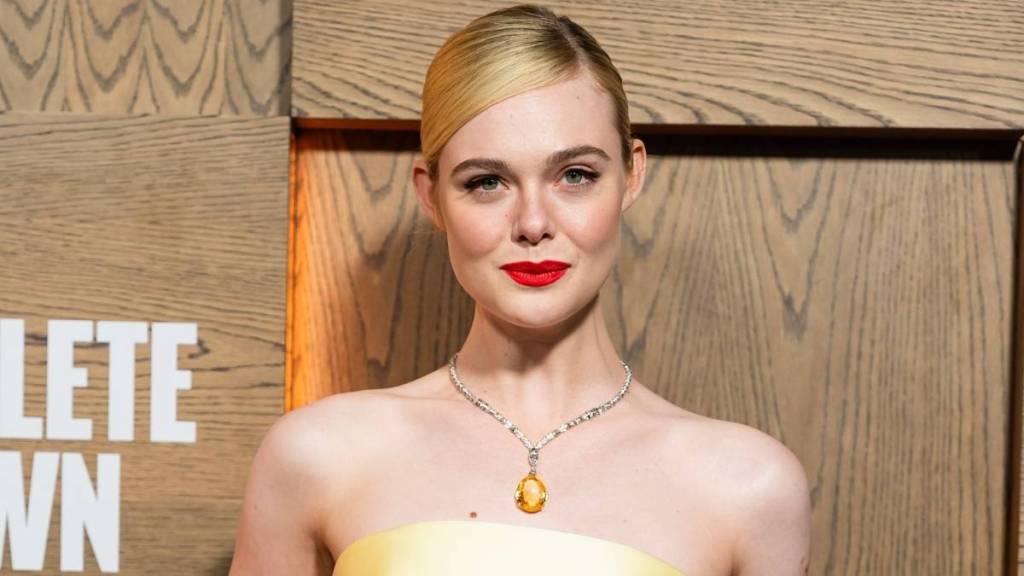 Elle Fanning in Givenchy Dress With Bold Neckline Is a Major Serve