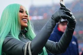 Cardi B Pairs Green Hair With Chic All-Leather Look