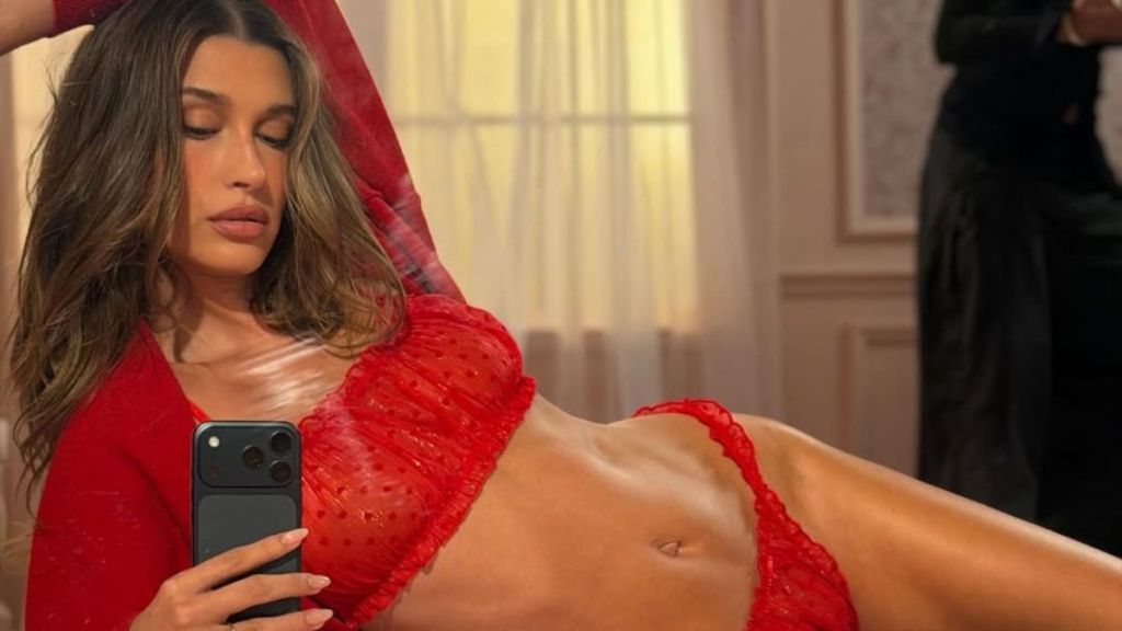 Hailey Bieber in Red Lacey Lingerie Has Fans Asking ‘Can Justin Fight?'