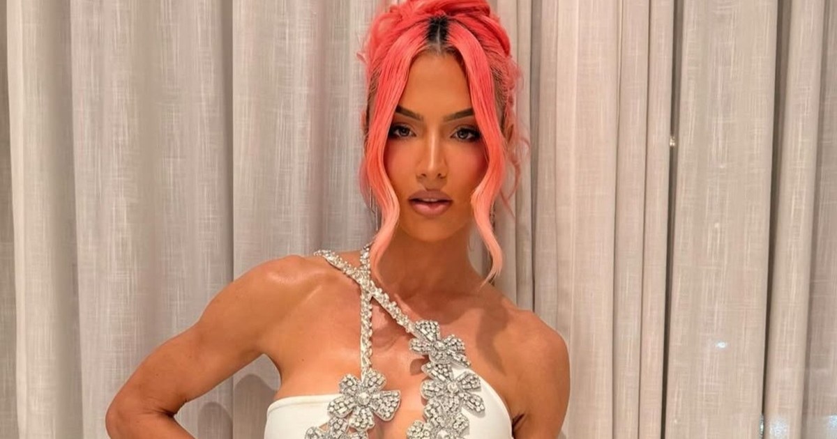 Natalie Eva Marie's Crystal Gown Is Just Held By Threads
