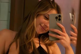 Tate McRae cami top unzipped jacket selfie