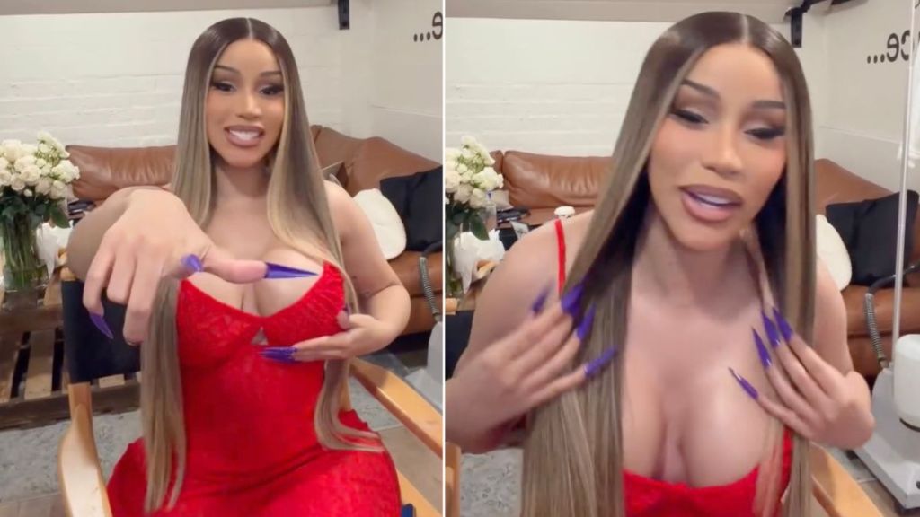 Cardi B's Long Nails Almost Overshadow Bold Stringy Dress
