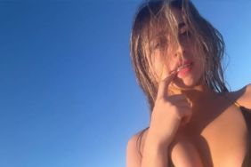 Tate McRae Takes on the Beach in Black Halter Bikini Top