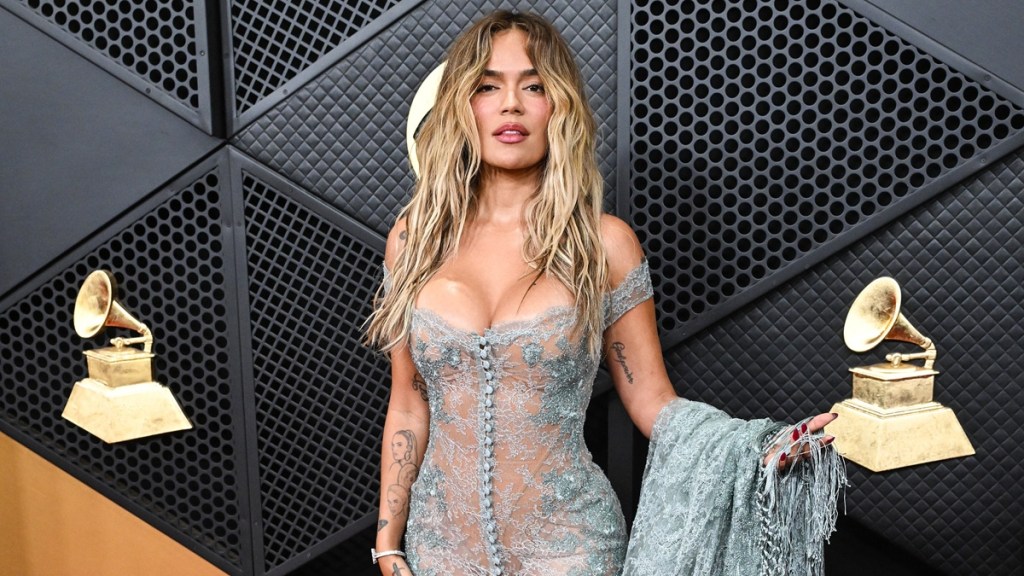 Karol G Wows in High-Slit Look at the 2026 Grammys