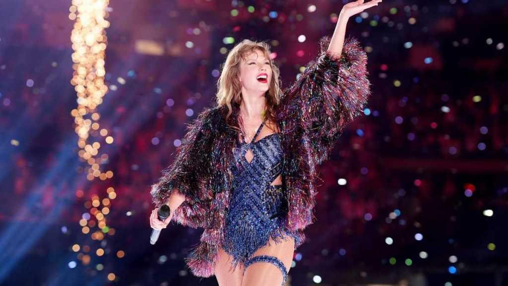 Taylor Swift Models Bedazzled Cutout Bodysuit for 'Opalite' Vinyl Single