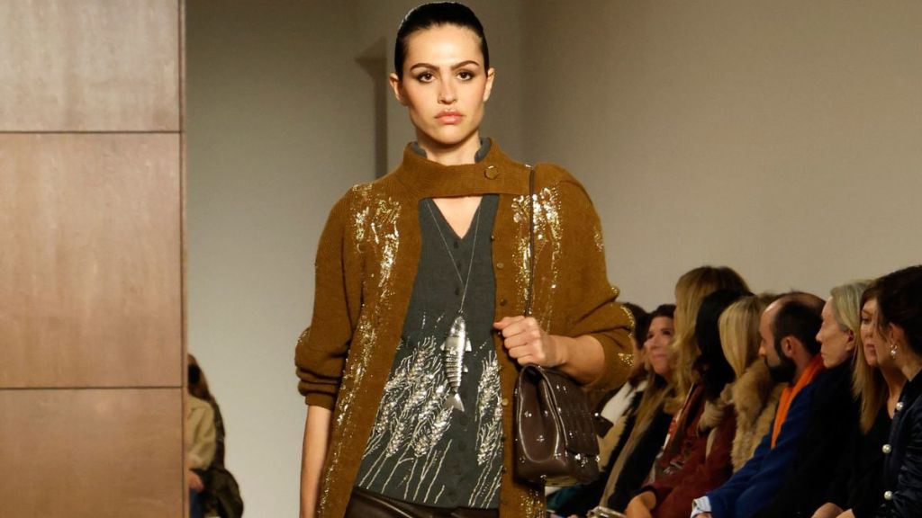 Amelia Gray Commands Attention in Tory Burch Leather Slit Skirt