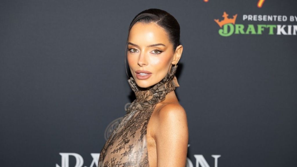 Maura Higgins Steals the Show in Backless Latex Sheer Illusion Dress