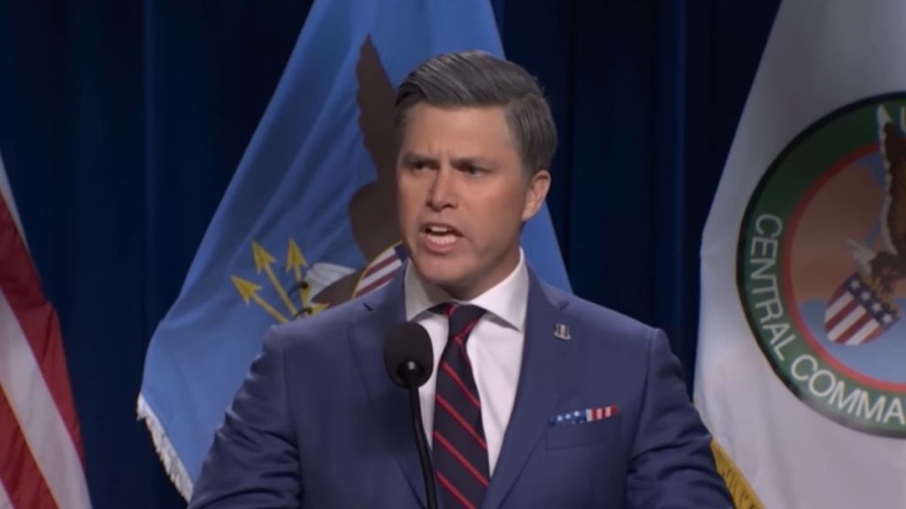 SNL’s Colin Jost Parodies Pete Hegseth, Secretary of War Avoiding the Word ‘War'