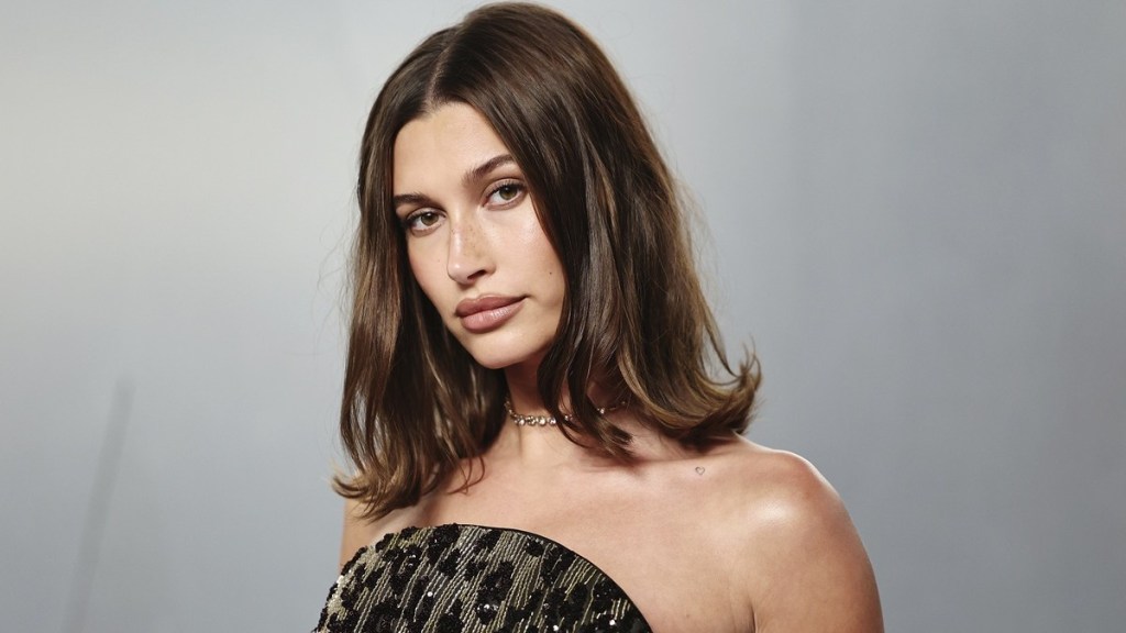 Hailey Bieber Makes Waves in Strapless Fitted Dress at Vanity Fair Oscar Party