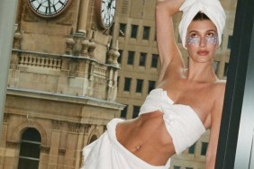Hailey Bieber Goes Bold With Towel as Tube Top & Mini Skirt in Rhode Photo Dump