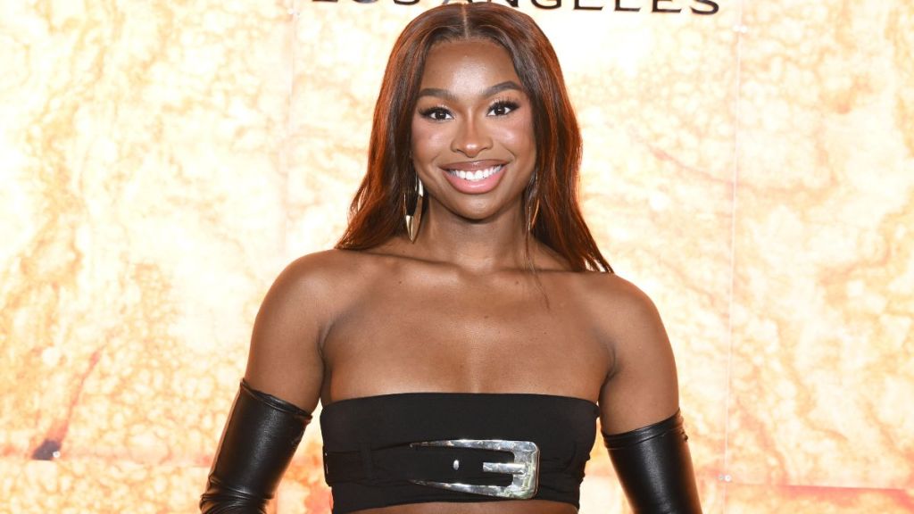 Coco Jones' Leather Skirt Boasts Daringly High Slit for Revolve Event