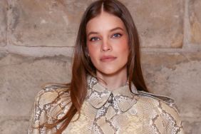 Barbara Palvin Wears Elie Saab's Snakeskin Coat Work as Dress for PFW