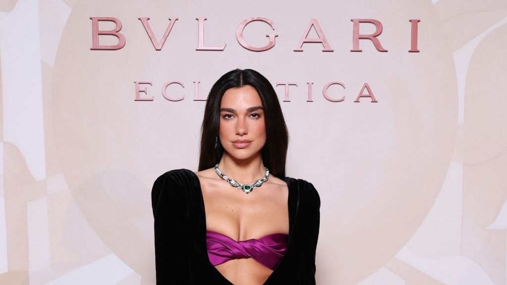 Dua Lipa Lets a Bikini Top Peek Through a High-Slit Dress for Bvlgari