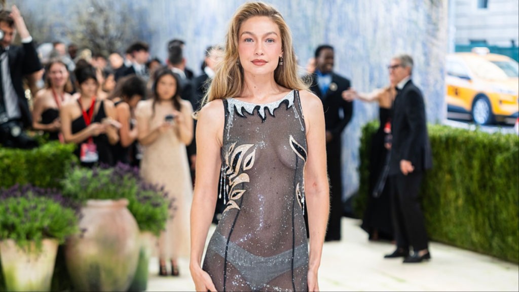 Gigi Hadid Goes Braless in a Thong Under a Fully Sheer Backless Dress