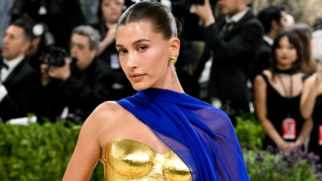 Hailey Bieber Shuts Down the Red Carpet in Gold Breastplate