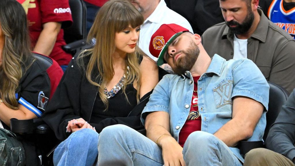 Travis Kelce Dozing off on Taylor Swift’s Shoulder Sparks a Meme Fest