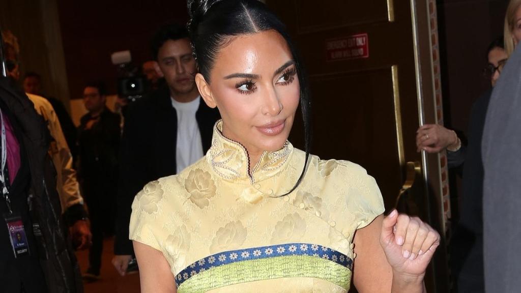 Kim Kardashian's Figure-Hugging Dress Features a Thigh-High Slit