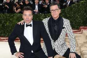 Stephen Colbert & Jimmy Fallon’s Unexpected Lip-Lock ‘Smooch’ Steals The Late Show