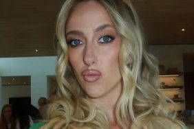 Brittany Mahomes Leaves Micro Minidress Unbuttoned for Deep Plunging Look