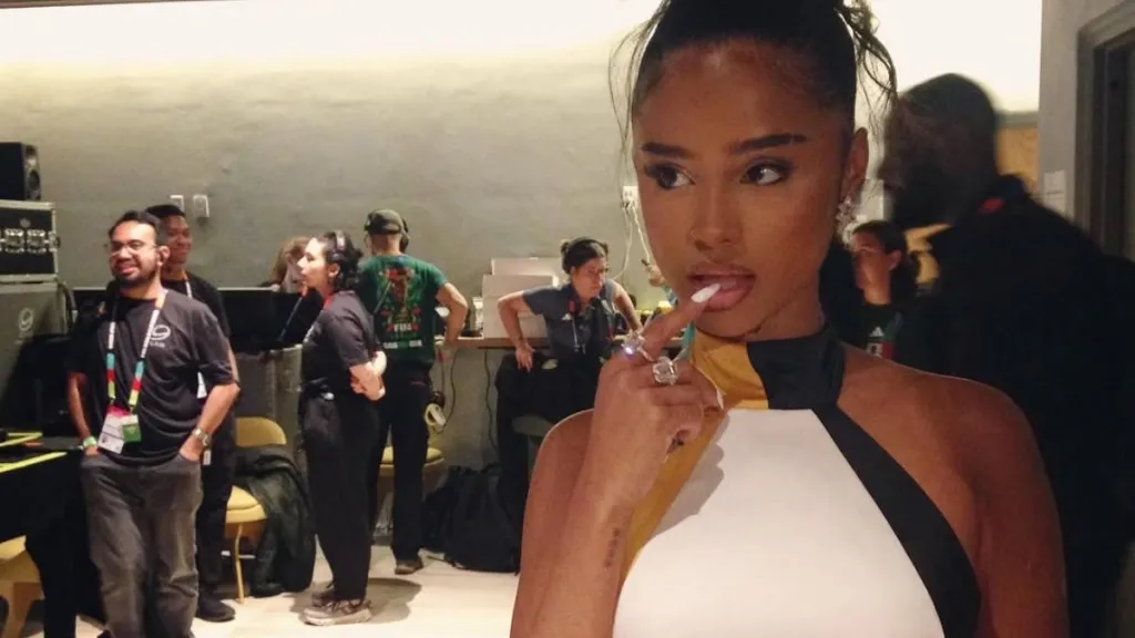 Tyla Twirls in Dress With a Fully Lace-Up Back