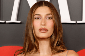 Hailey Bieber's Shirt Tries to Cover Up, but Her Bra Top Has Other Plans