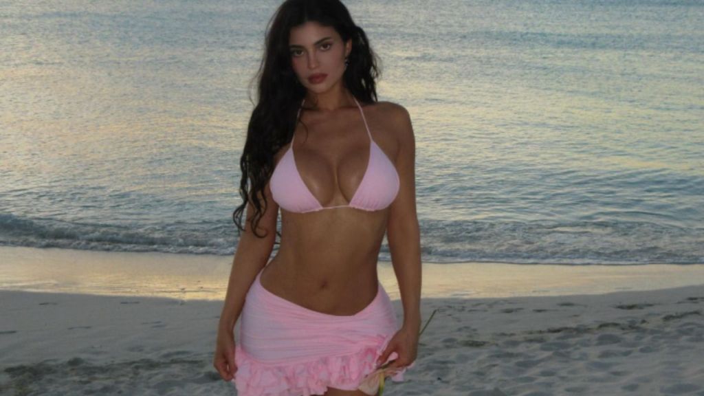 Kylie Jenner's Nude Illusion Lace Bra Barely Hangs on by Ultra-Thin String