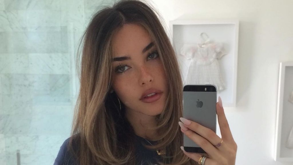Madison Beer Squats in Corseted Mini Dress With a Super-Low Plunging Neckline