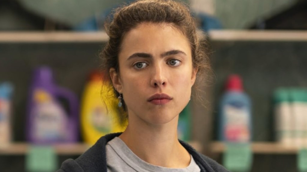 Margaret Qualley Nearly Reveals Everything Holding a Tiny T-Shirt to Cover Her Naked Curves