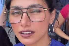 Mia Khalifa Wears a Tiny T-Shirt as a Dress That Barely Covers Her Curves