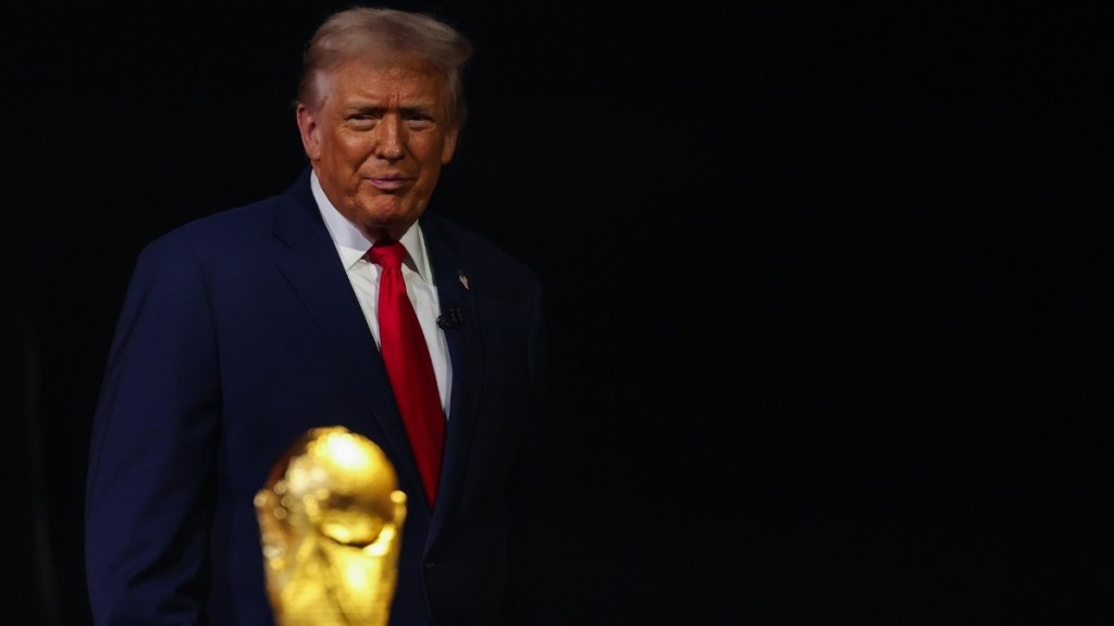U.S. President Donald Trump looks on during the FIFA World Cup 2026 Official Draw at John F. Kennedy Center for the Performing Arts on December 05, 2025 in Washington, DC.