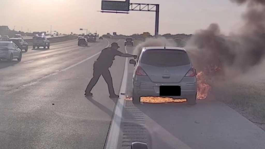 Driver Saved Car Fire Police Video Southlake Texas Swisher Cop